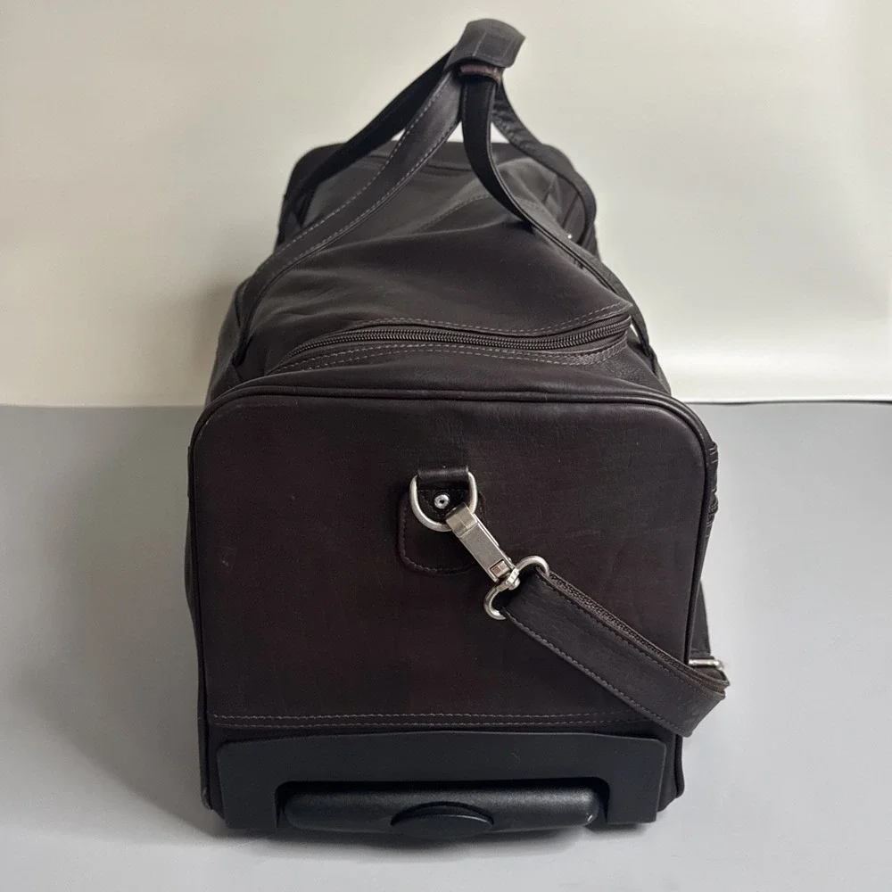 Piel Leather Duffel On Wheels - Brown - 21.5x10.5x10